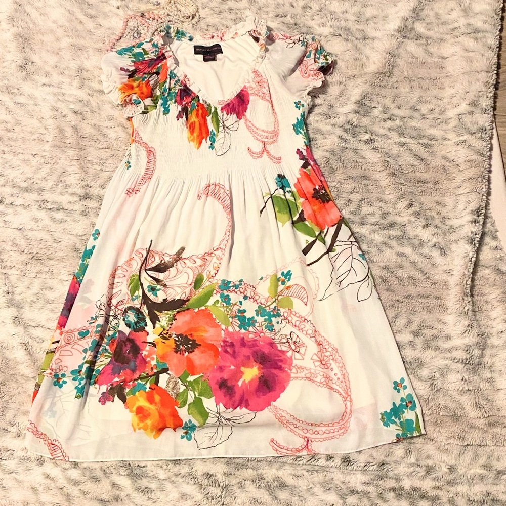 Hayley Matthews Floral Ivory Baby Doll Dress Sz S